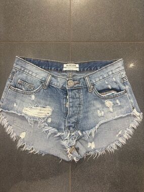One Teaspoon light blue distressed denim cutoff shorts